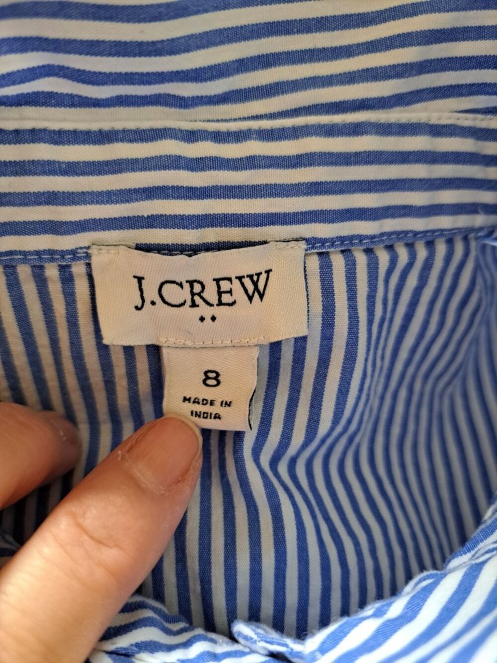 J.Crew Womens Blue White Striped Puff-Sleeve Button-Down Peplum Shirt Dress 8 - Picture 2 of 9